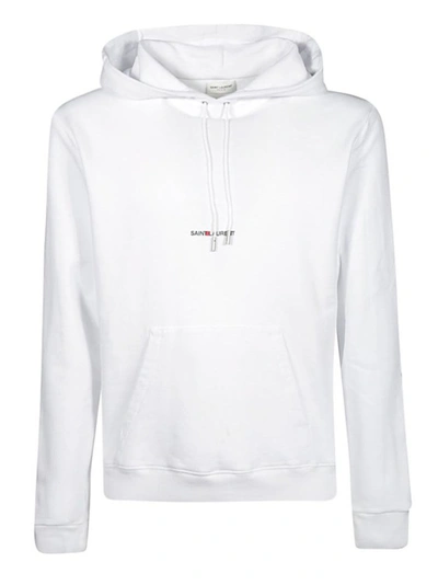 Shop Saint Laurent Logo Hoodie Sweatshirt In White