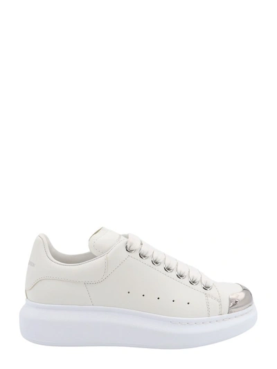 Shop Alexander Mcqueen Leather Sneakers With Metal Toe In White