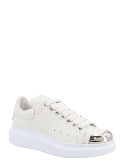 Shop Alexander Mcqueen Leather Sneakers With Metal Toe In White