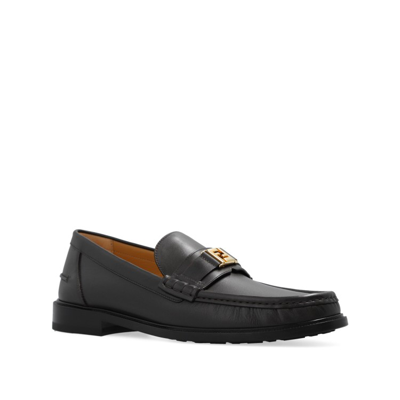 Shop Fendi Black Leather Loafers