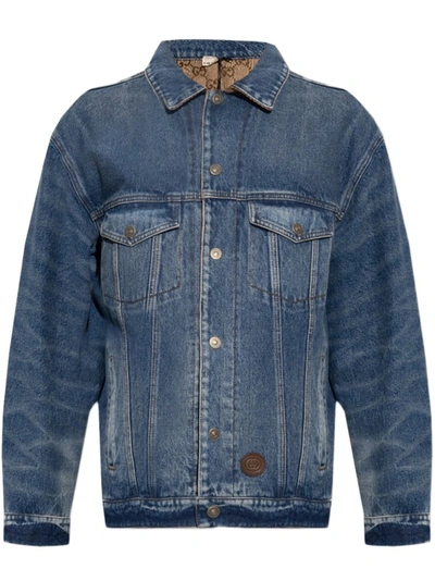Shop Gucci Blue Reversible Jacket In Grey