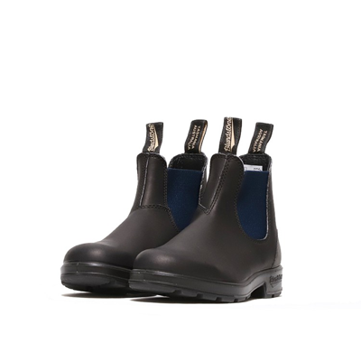 Blundstone Black Leather Boot With Blue Elastic Side Panels In Black