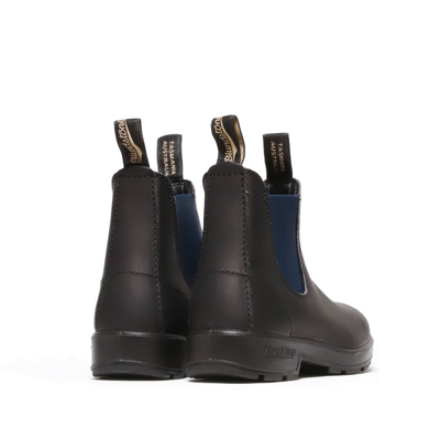 Blundstone Black Leather Boot With Blue Elastic Side Panels In Black