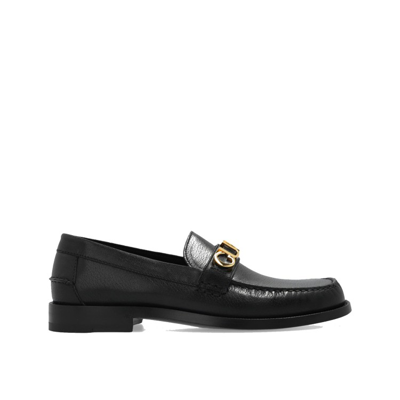 Shop Gucci Logo Plaque Leather Loafers In Black