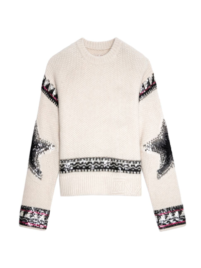 Shop Zadig & Voltaire Women's Kanson Sequin-embellished Cashmere Sweater In Sugar