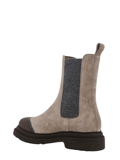 Shop Brunello Cucinelli Suede Ankle Boots With Iconic Jewel Application In Brown