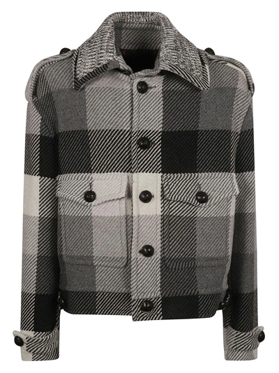 Shop Etro Plaid-check Button-up Wool Blend Jacket In Grey