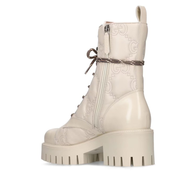 Shop Gucci Gg Logo Leather Boots In Neutrals