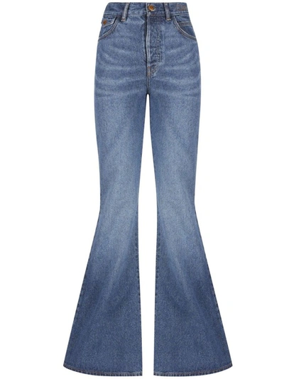 Shop Chloé Cotton Denim Flared Jeans In Blue