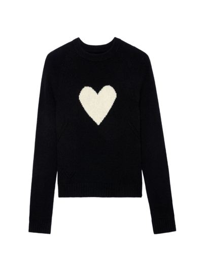 Shop Zadig & Voltaire Women's Lili Heart Cashmere Sweater In Noir