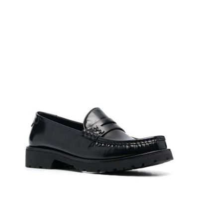 Saint Laurent Le Loafer High-shine Finish Flat Shoes In Black