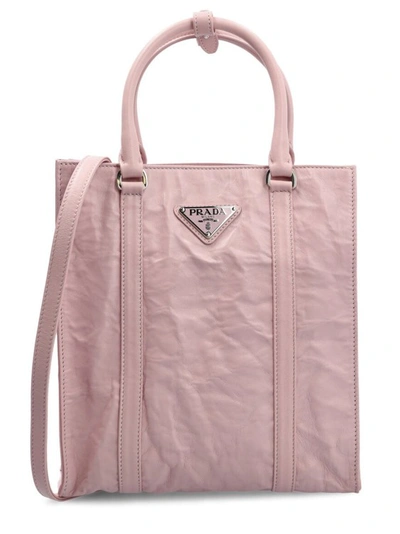 Shop Prada Leather Handbag In Pink