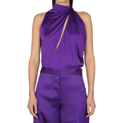 Shop Versace Draped Top In Purple