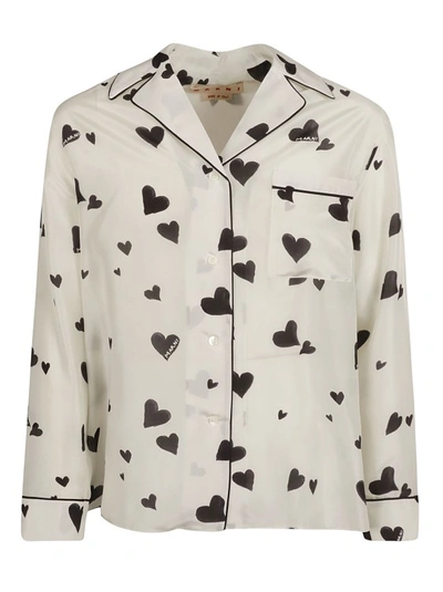 Shop Marni Heart Logo-print Silk Shirt In Grey