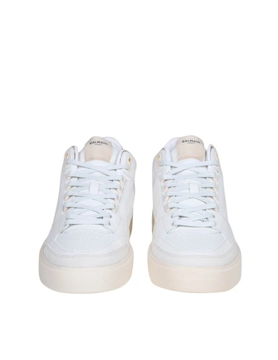 Shop Balmain B-court Mid Sneakers In White Leather