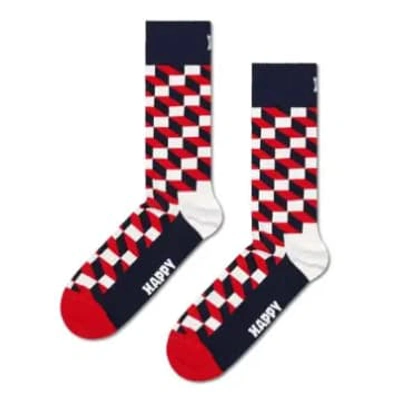 Shop Happy Socks Fio01-6550 Filled Optic Sock In Red