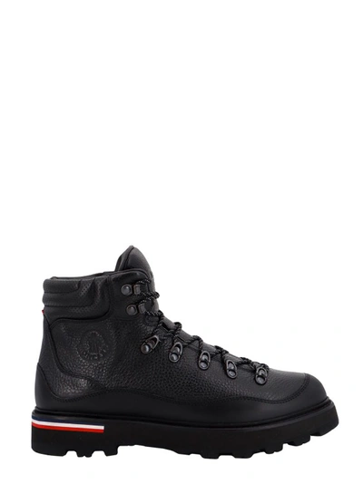 Shop Moncler Leather Boots With Lateral Logo In Black