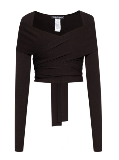 Dolce & Gabbana Stretch Jersey Punto Milano Wrap Top In Black