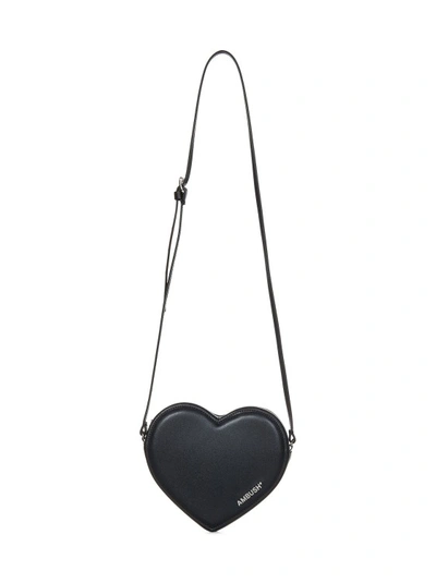 Shop Ambush Heart-shaped Black Cowhide Flat Crossbody Bag