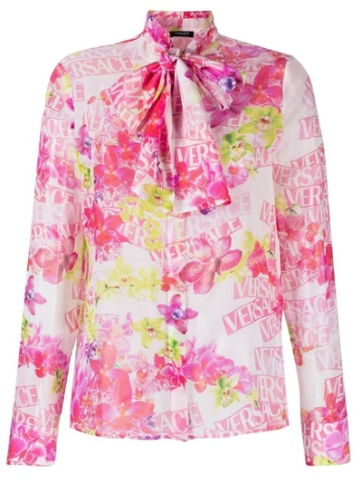 Shop Versace Silk Printed Shirt In Pink