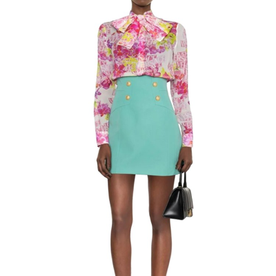 Versace Bow Neck Detail Printed Shirt In Pink
