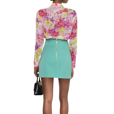 Versace Bow Neck Detail Printed Shirt In Pink