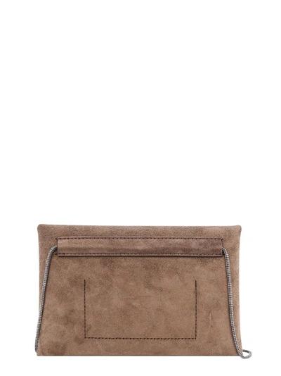 Shop Brunello Cucinelli Suede Shoulder Bag With Precious Chain In Brown