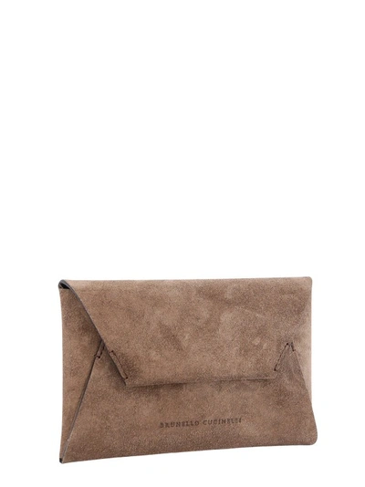Shop Brunello Cucinelli Suede Shoulder Bag With Precious Chain In Brown