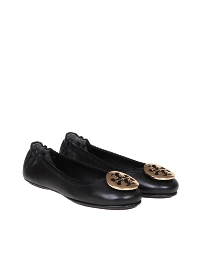 Tory Burch Minnie Travel Ballet With Metal Logo In Black