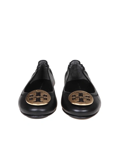 Tory Burch Minnie Travel Ballet With Metal Logo In Black