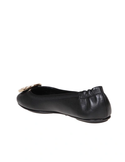 Tory Burch Minnie Travel Ballet With Metal Logo In Black