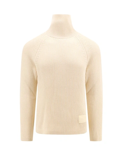 Shop Ami Alexandre Mattiussi Ribbed Wool And Cotton Sweater In Neutrals