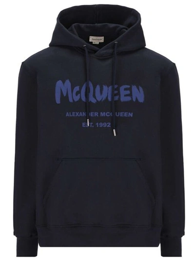 Shop Alexander Mcqueen Logo Hoodie Sweatshirt In Black