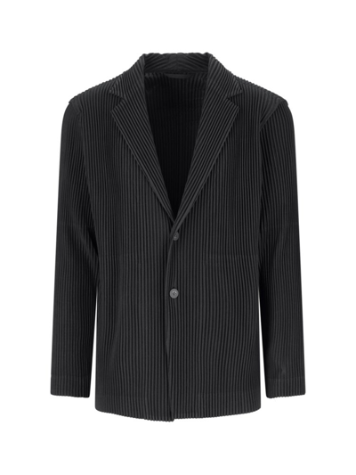Shop Issey Miyake Homme Plissé  Single Breasted Tailored Blazer In Black