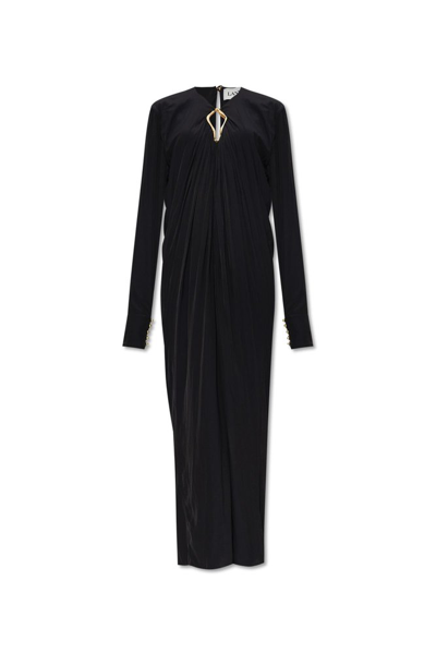 Shop Lanvin Cut Out Detailed Draped Midi Dress In Black