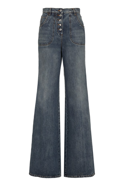 Shop Etro Button Detailed Flared Jeans In Blue
