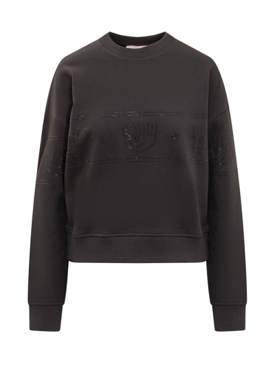 Shop Chiara Ferragni Eyelike Detailed Crewneck Sweatshirt In Black