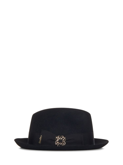 Shop Elie Saab X Nila Borsalino Logo Belt Embellished Hat In Black