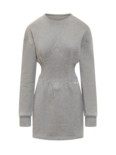 Shop Chiara Ferragni Long Sleeved Crewneck Dress In Grey