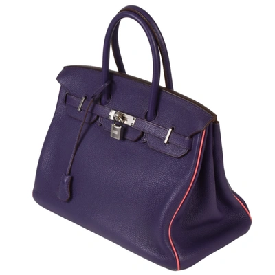 Shop Hermes Hermès Birkin 35 Purple Leather Handbag ()