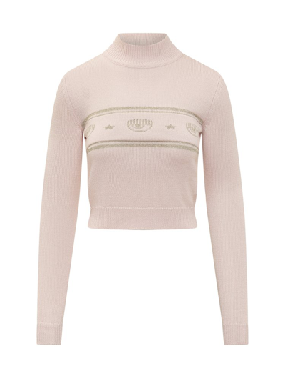 Shop Chiara Ferragni Eye Star Long Sleeved Sweater In Pink