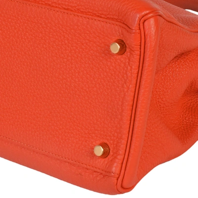 Shop Hermes Hermès Kelly 35 Orange Leather Handbag ()
