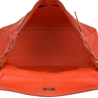 Shop Hermes Hermès Kelly 35 Orange Leather Handbag ()