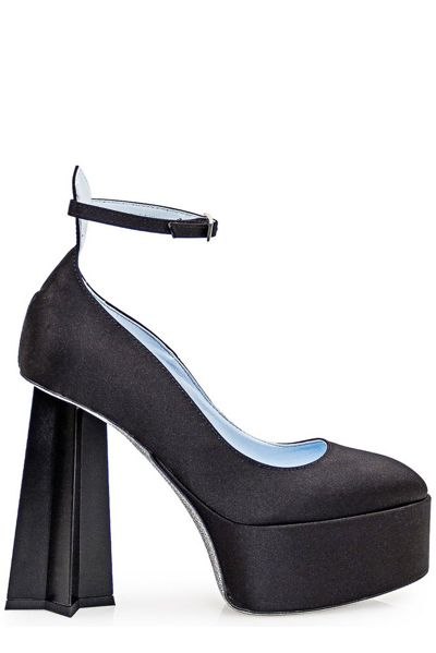Shop Chiara Ferragni Round Toe Ankle Strap Pumps In Black