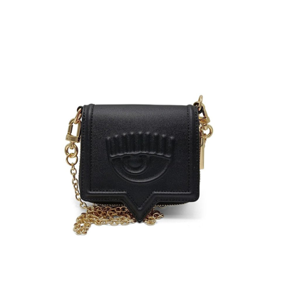 Shop Chiara Ferragni Eyelike Embossed Chain Linked Wallet In Black