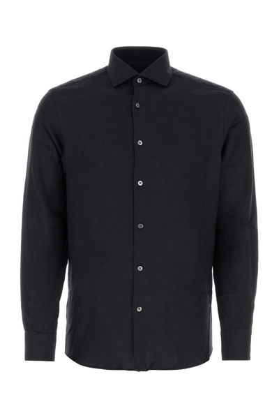 Shop Z Zegna Long Sleeved Buttoned Shirt In Navy