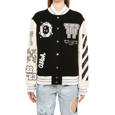 Off-white Varsity Bomber Jacket With Patches In Black