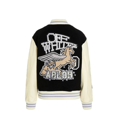 Shop Off-white Wool Bomber Jacket In Black