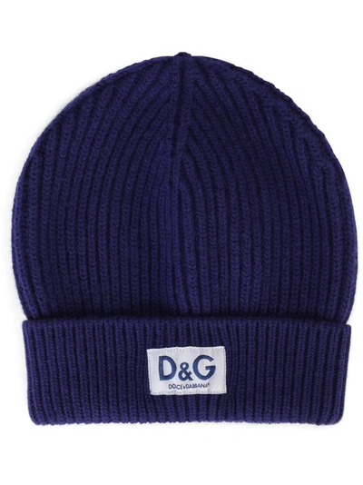 Shop Dolce & Gabbana Navy Blue Virgin Wool Beanie