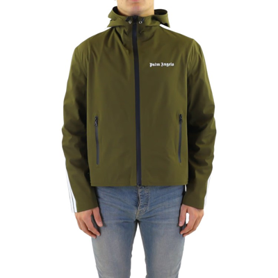 Palm Angels Logo Printed Zip-up Hooded Jacket In Green